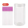 Disposable 100pcs pink eyelash brushes with transparent plastic storage tube container - 100 Packs / White Handle - Purple Bristles