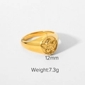 Detail view of 18K gold stainless steel heart ring with angel relief and 12mm diameter - US 6 / Gold Angel Relief Round Style (JDR201340)