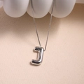Balloon-style letter J pendant necklace with high-gloss silver finish and box chain - Letter J - Silver