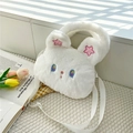 Cute white plush rabbit crossbody bag with star embroidery and adjustable strap - White