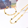 Parure collier et bracelet maille serpent dorée avec breloques étoiles noires et nacre - Ensemble Collier + Bracelet Étoile
