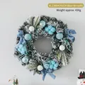 40cm Weihnachts Kranz mit blauen Schleifen und beflockten Nadeln für Heimdekoration - 40cm Blauer Kranz (Ohne Licht) / Blau/Weiß