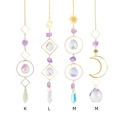 Garden crystal wind chimes with gold metal chains and purple raw stone pendants - 35cm-40cm / Sun Moon Star and Geometric Combination (一套4pcs)