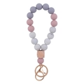 Silicone bead wristlet keychain with grey, pink, marble beads and rose gold ring - Dusty Rose
