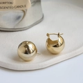 Polished gold sphere hoop earrings on white marble tray for minimalist elegant jewelry style - Gold Glossy Ball Hoop (E028)