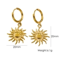 Pendientes de aro con sol en acero inoxidable chapado en oro de 14K, 20mm de ancho - Estilo Rayo de Sol-20mm