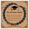 Detail of pink zebra stone compass bracelet with black beads on graduation gift card - Tiger Eye Bracelet / Adventure Begins-Graduation