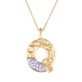 Zirconia micro-pave letter Q pendant necklace with gold and silver two-tone texture - Letter: Q