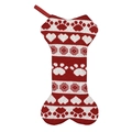 Knitted bone-shaped Christmas stocking for pets with red and white dog paw prints - Cat Claw Style