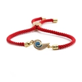Adjustable red woven bracelet with gold heart pendant and blue enamel zircon - Red Rope