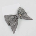 Detailed view of luxury white rhinestone bow hair clip with sparkling crystal inlay - 10cm Large Swallowtail Pointed White Rhinestone