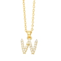 Close-up of golden letter W necklace pendant featuring white faux pearls on an O-chain - Gold Letter W