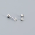 S925 sterling silver heart stud earrings with three zircon stones and screw back ball - 925 Silver / White Gold