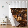 Waterproof shower curtain featuring cute wizard cats in a library with metal grommets - Magic Library Cat / 181x188cm Single Shower Curtain