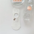 Close-up of white cotton invisible socks featuring cute animal embroidery and knit texture - One Size / Brown Rabbit Embroidery