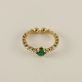 Bague ouverte en acier inoxydable doré 18 carats avec pierres vertes et claires - Bague-Vert Paon