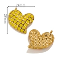 Golden heart-shaped stainless steel pendant with yellow leopard pattern enamel inlay - Grid-Yellow