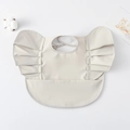 Waterproof baby bib with frilled wing sleeves in beige, featuring a deep crumb catcher pocket - Wings - Pure Light Gray / One Size