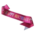 Rose pink glitter Happy Birthday sash with iridescent foil lettering for party decor - Set / Rose Strap
