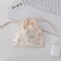 Cute beige cartoon drawstring storage bag with rabbit and cupcake prints for makeup - Blue Ribbon Bear