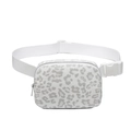 Waterproof leopard print waist bag with adjustable white strap and gray animal patterns - Grey Leopard Print