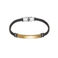 Men's black braided leather bracelet with a gold metal plaque and stainless steel clasp - KZ14-Leather-Gold