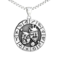 Vintage silver stainless steel zodiac necklace featuring a retro drama mask coin pendant - Gemini Pendant