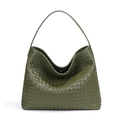 Dark olive green woven leather tote bag with thick texture and minimalist hobo style - Olive Green