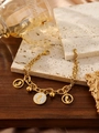 18k gold plated double chain bracelet featuring coin charms and sparkling crystal accents - Portrait Relief Style A(ZHB1077 Gold)