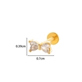 Gold butterfly piercing stud with clear heart-shaped zircons and size dimensions - Double Diamond Bow (3#) / Gold