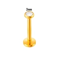 Internal thread gold titanium labret stud with 3mm clear zircon for ear cartilage - 3mm Round / Gold