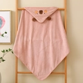 Soft pink coral fleece hooded baby towel with cute animal embroidery and ears - 80*80cm / Dusty Pink Capybara