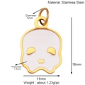 Dibujo técnico de un colgante de calavera en oro y blanco con medidas detalladas - Calavera Blanca