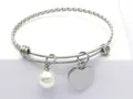 Adjustable twisted steel wire cuff bracelet with white shell pearl and heart charms - Silver Heart & Shell Pearl Woven Style (KB114162-KFC)