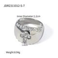 Polished silver stainless steel ring with crystal cross inlay and pave rim in size 7 - US 7 / Silver (JDR2311012-S-7)
