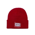 Detailed view of red knitted beanie featuring high-quality anime girl character embroidery - M (56-58cm) / Burgundy