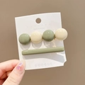 Minimalist green and beige pearl hair clip set with sleek resin barrette finish - Resin Ball Hairpin 2-Piece Set / Green System