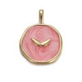 Pink marble enamel pendant with golden wings detail and irregular metallic gold frame - CX148-12 (Round Pink Enamel with Gold Wings)