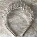 Handmade crown headband featuring clear natural crystals and silver wire on marble - White + Silver Wire Silver Headband