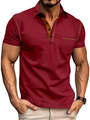 Men's slim fit short sleeve polo shirt in wine red with brown contrasting placket - Burgundy