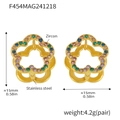 Detailansicht von 15mm 18K vergoldeten Blumenohrringen aus Edelstahl mit Zirkonia-Inlay - Gold-Mehrfarbiger Zirkonia