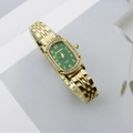 Elegant gold watch for women with a green oval dial and sparkling rhinestone bezel - Gold Green