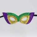 Classic Mardi Gras butterfly mask featuring purple green and gold sequins on elastic strap - Sequin Mask Style B-Gold
