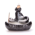 Black ceramic backflow incense burner with Fortune engraving and flowing smoke effect - Wealth and Treasure