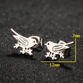 Silver stainless steel bird on branch stud earrings measuring 12mm by 7mm for women - Bird / Steel
