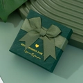 Elegant dark green jewelry gift box featuring a matching ribbon bow and gold lettering - Dark Green Swallowtail Bow / 7.5*7.5*3.5CM
