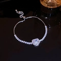 Silver adjustable bracelet with rectangle zircon and sliding clasp on dark background - Rectangular Stone Style (12#)