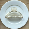 Elegant semi-circular clear acrylic hair claw clip with white faux pearl embellishments - No. 29 Semi-Circle Pearl Champagne
