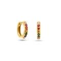 Elegant gold earrings with colorful rainbow cubic zirconia stones on white background - Multicolor Zirconia Gold
