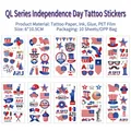 Set of 10 US Independence Day temporary tattoos featuring flags and July 4th motifs - 10 Sheets USA Independence Day Series (QL031-040)
